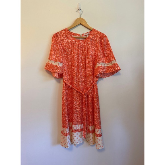 Rebecca Taylor Dresses & Skirts - Rebecca Taylor Orange and White Silk Blend Floral Flutter Sleeve Dress | Size 10